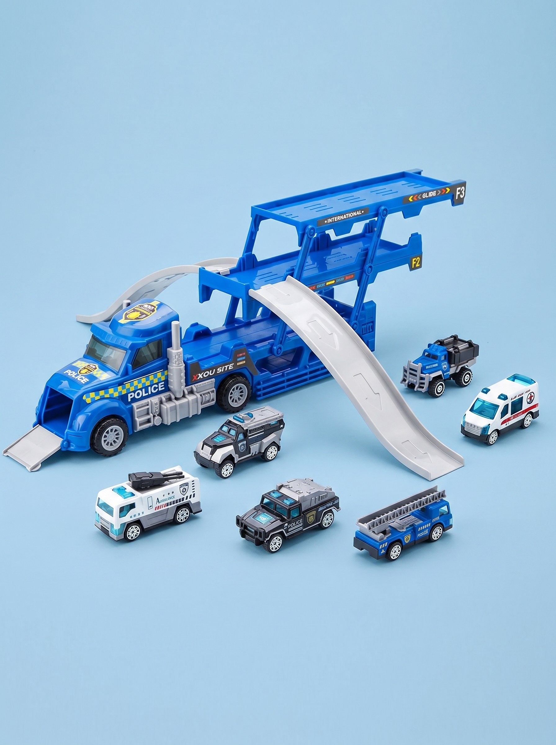 Camion Policial Con Pista y Autitos